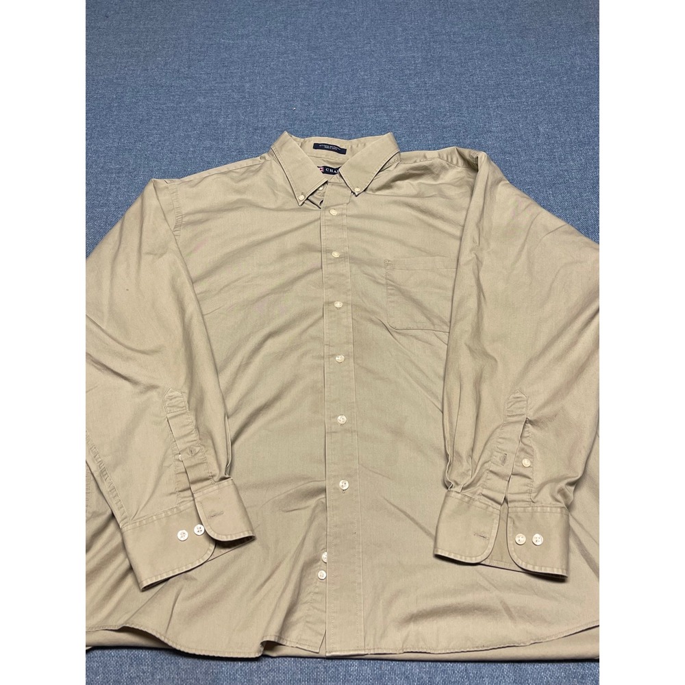Chaps Mens XL Tan Khaki Wrinkle Free Button Down Shirt Long Sleeve 17-17.5 34/35